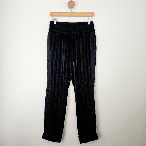 The Kooples Paris Black Jersey Satin Stripe Drawstring Tapered Pant - Picture 2 of 11